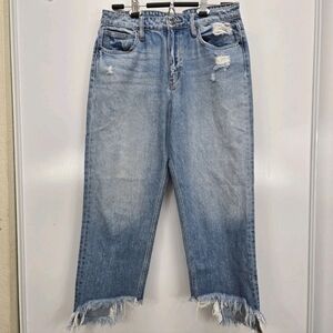 Hidden Denim Distressed High Waisted Fringe Jeans Cotton Ankle Cropped Womans 31